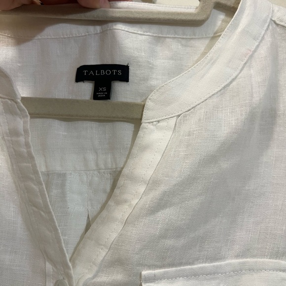 Talbots LINEN BAND COLLAR POPOVER - WHITE - Picture 6 of 7